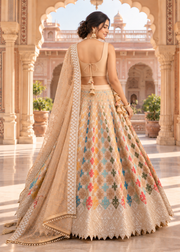 Beige Multicolor Star Georgette Sequin Lehenga Choli