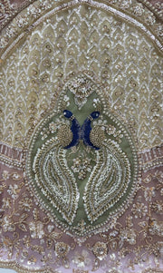 Beige Net Peacock Handwork Zari Sequin Lehenga Choli