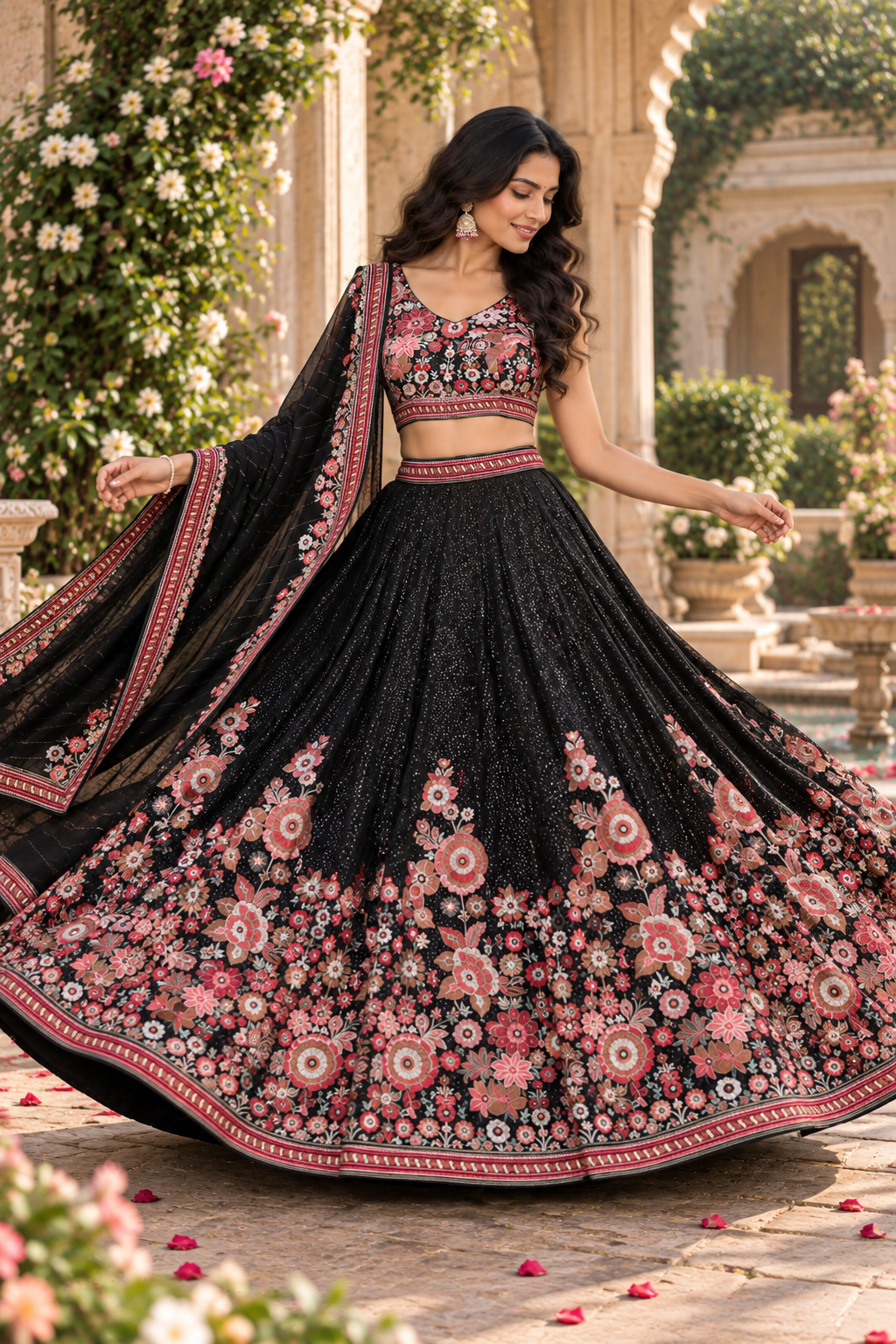 Black Georgette Sequin Embroidered Lehenga Choli