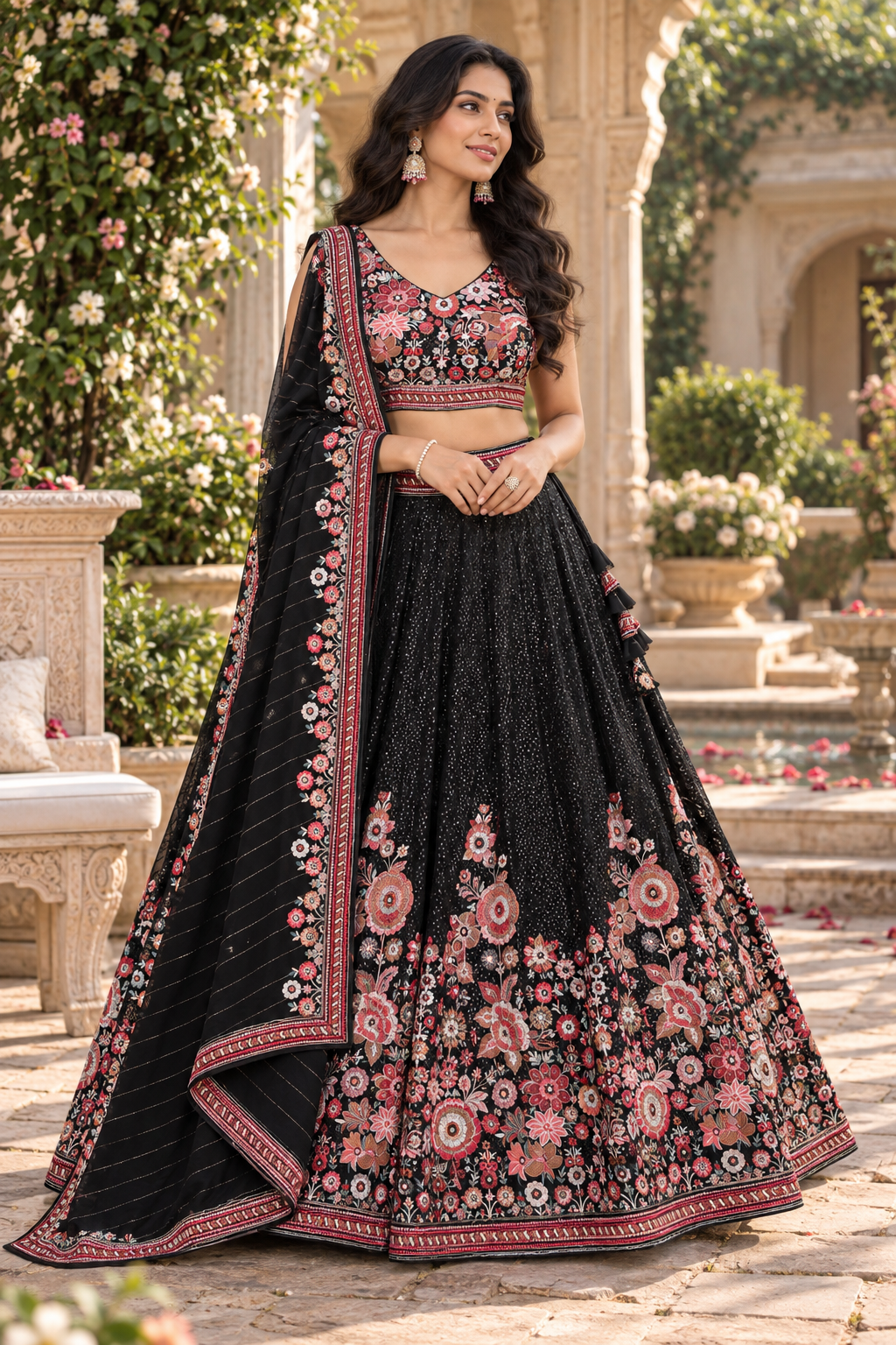 Black Georgette Sequin Embroidered Lehenga Choli