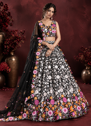 Stunning Black Floral Embroidered Lehenga Set