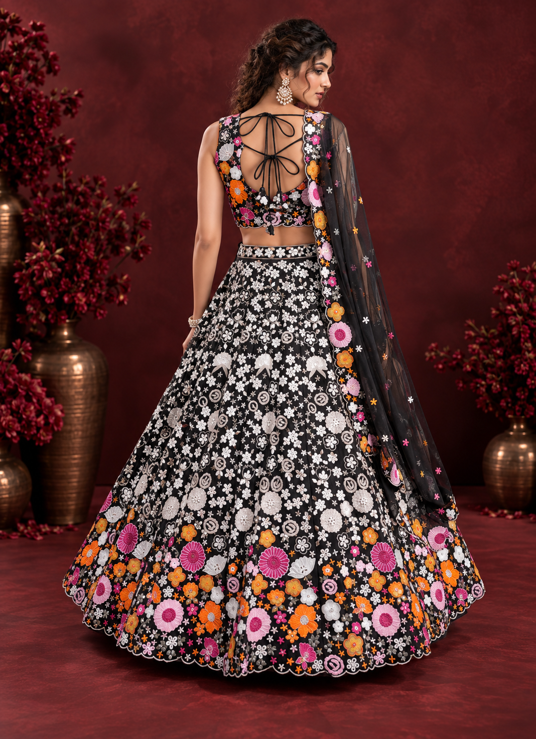Stunning Black Floral Embroidered Lehenga Set