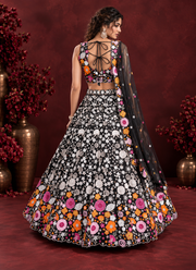 Stunning Black Floral Embroidered Lehenga Set