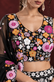 Stunning Black Floral Embroidered Lehenga Set