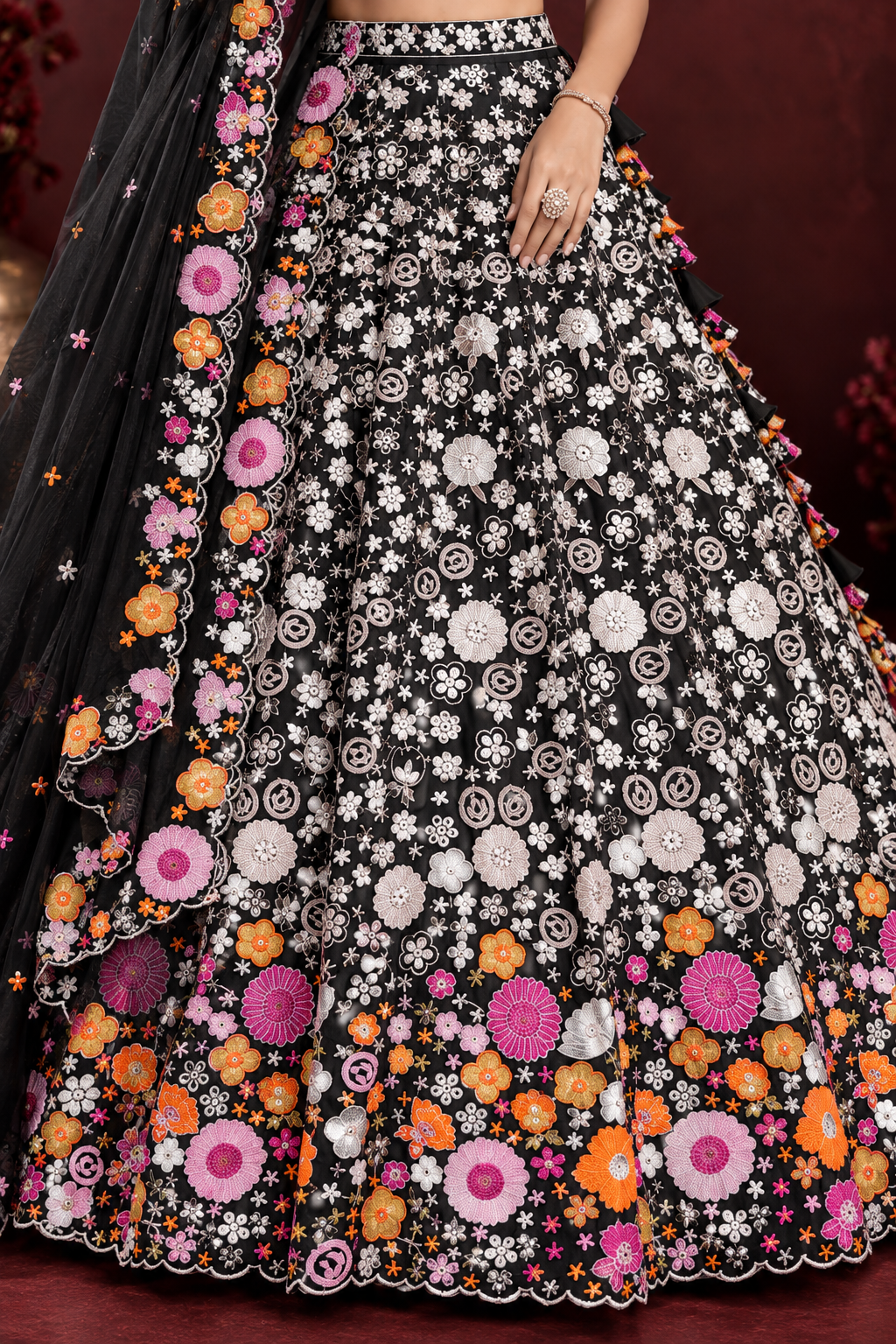 Stunning Black Floral Embroidered Lehenga Set