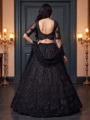 Black Net Zari Sequin Bridal Lehenga Choli with Soft Net Dupatta