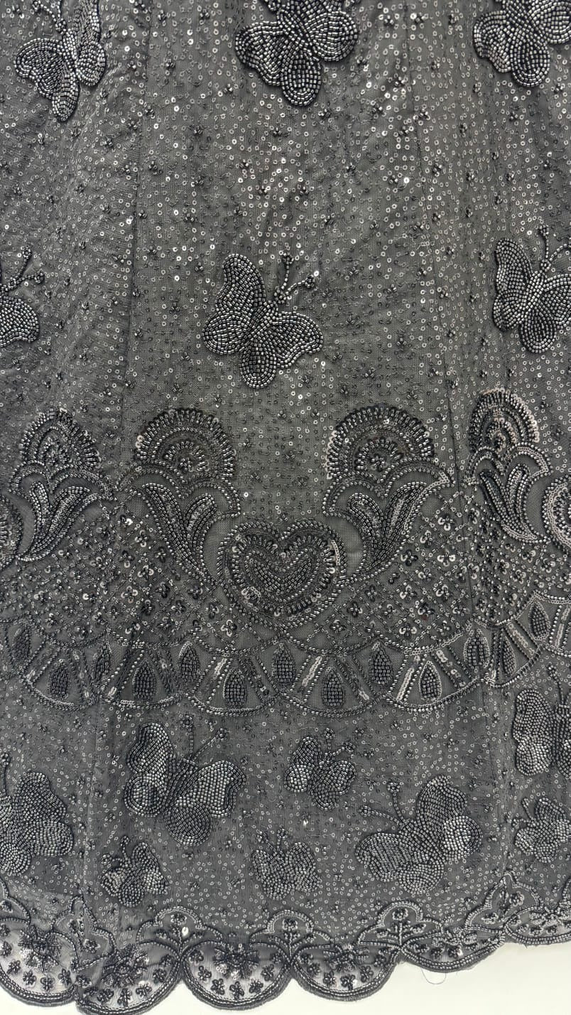 Black Net Zari Sequin Bridal Lehenga Choli with Soft Net Dupatta