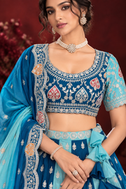 Blue Ombré Chinon Silk Sequin Lehenga Choli