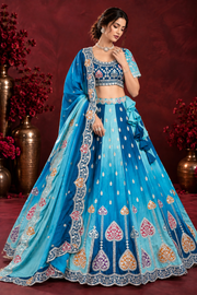 Blue Ombré Heart Motif Embroidered Lehenga Set
