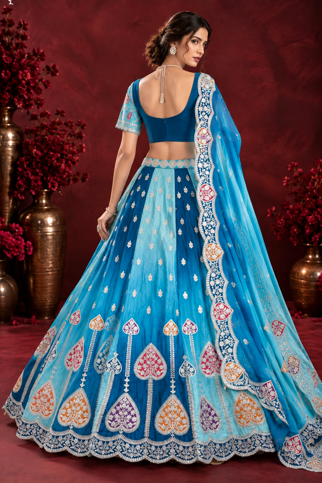Blue Ombré Chinon Silk Sequin Lehenga Choli