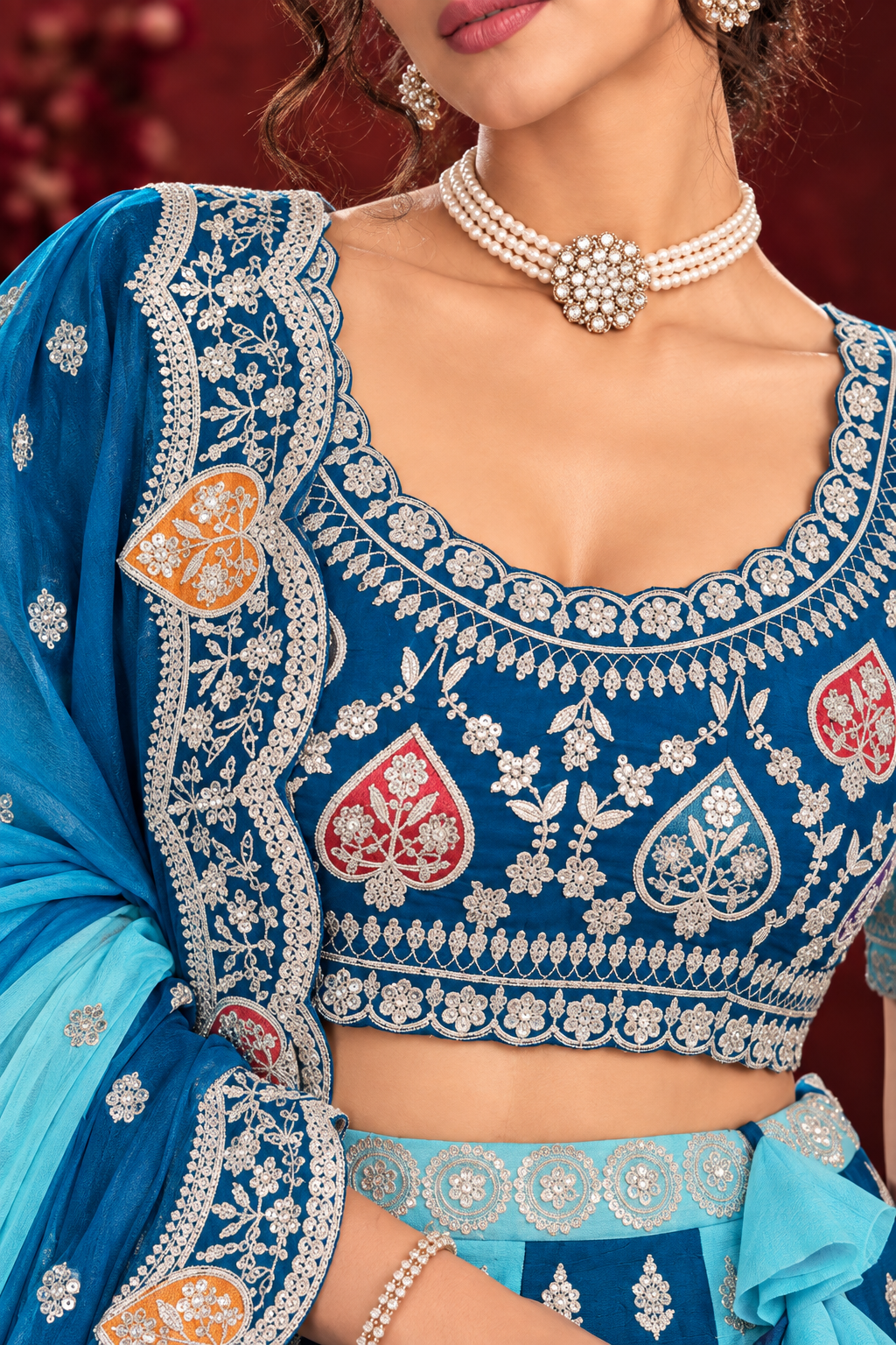 Blue Ombré Chinon Silk Sequin Lehenga Choli