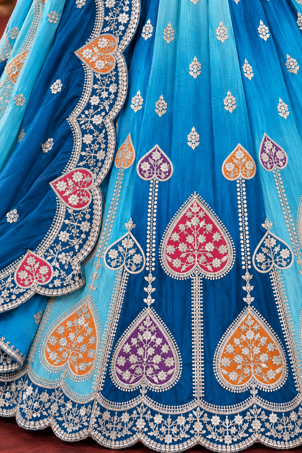 Blue Ombré Chinon Silk Sequin Lehenga Choli
