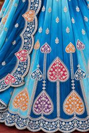 Blue Ombré Heart Motif Embroidered Lehenga Set