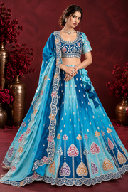 Blue Ombré Heart Motif Embroidered Lehenga Set