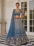 Blue Net Bead Motif Sequin Embroidered Lehenga Choli