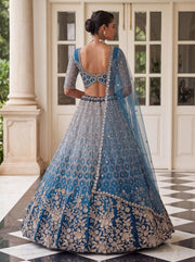Blue Net Bead Motif Sequin Embroidered Lehenga Choli