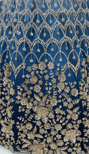 Blue Net Bead Motif Sequin Embroidered Lehenga Choli
