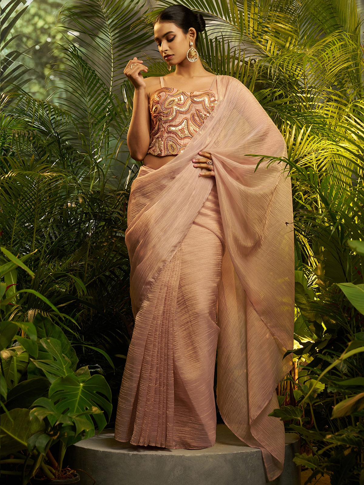 Blush Pink Designer Silk Saree with Embroidered Blouse  Party Wear Collection