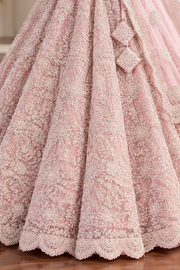 Blush Pink Net Lehenga with All-Over Elegant Embroidery
