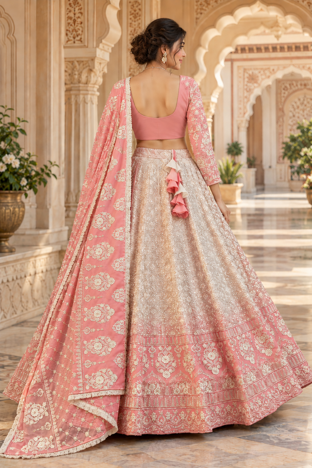 Blush Rose Chikankari Embroidered Lehenga Set with Dupatta