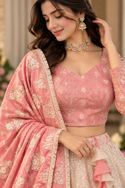 Blush Rose Chikankari Embroidered Lehenga Set with Dupatta