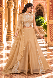 Champagne Salsa Silk Sharara Set with Bead, Sequin & Thread Embroidery