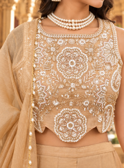 Champagne Salsa Silk Sharara Set with Bead, Sequin & Thread Embroidery