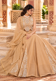 Champagne Salsa Silk Sharara Set with Bead, Sequin & Thread Embroidery