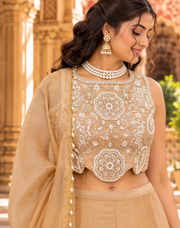 Champagne Salsa Silk Sharara Set with Bead, Sequin & Thread Embroidery