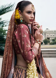 Coffee Brown & Blue Banarasi Silk Zari Lehenga Choli