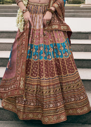 Coffee Brown & Blue Banarasi Silk Zari Lehenga Choli