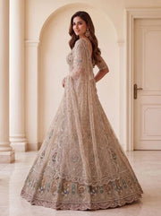 Cream Net Handwork Crystal Zari Embroidered Bridal Lehenga Choli