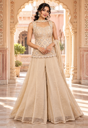 Cream Salsa Silk Bead & Sequin Sharara Set