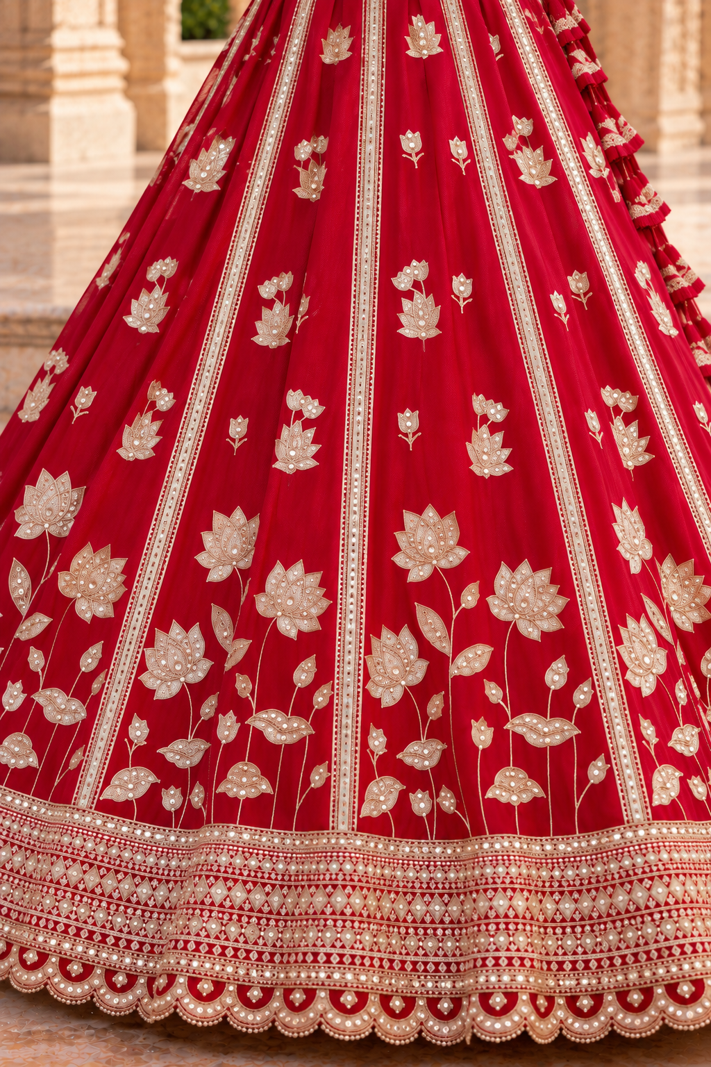 Crimson Red Georgette Sequin Lehenga Choli with Scallop Dupatta