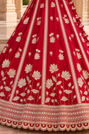 Crimson Red Georgette Sequin Lehenga Choli with Scallop Dupatta