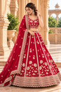 Crimson Red Georgette Sequin Lehenga Choli with Scallop Dupatta