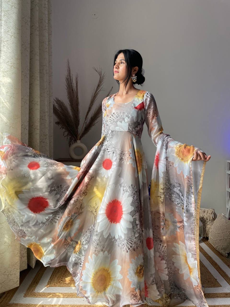 Magnificent Festive Wear Organza Sik Designer Gown With Dupatta - Ethnicwish