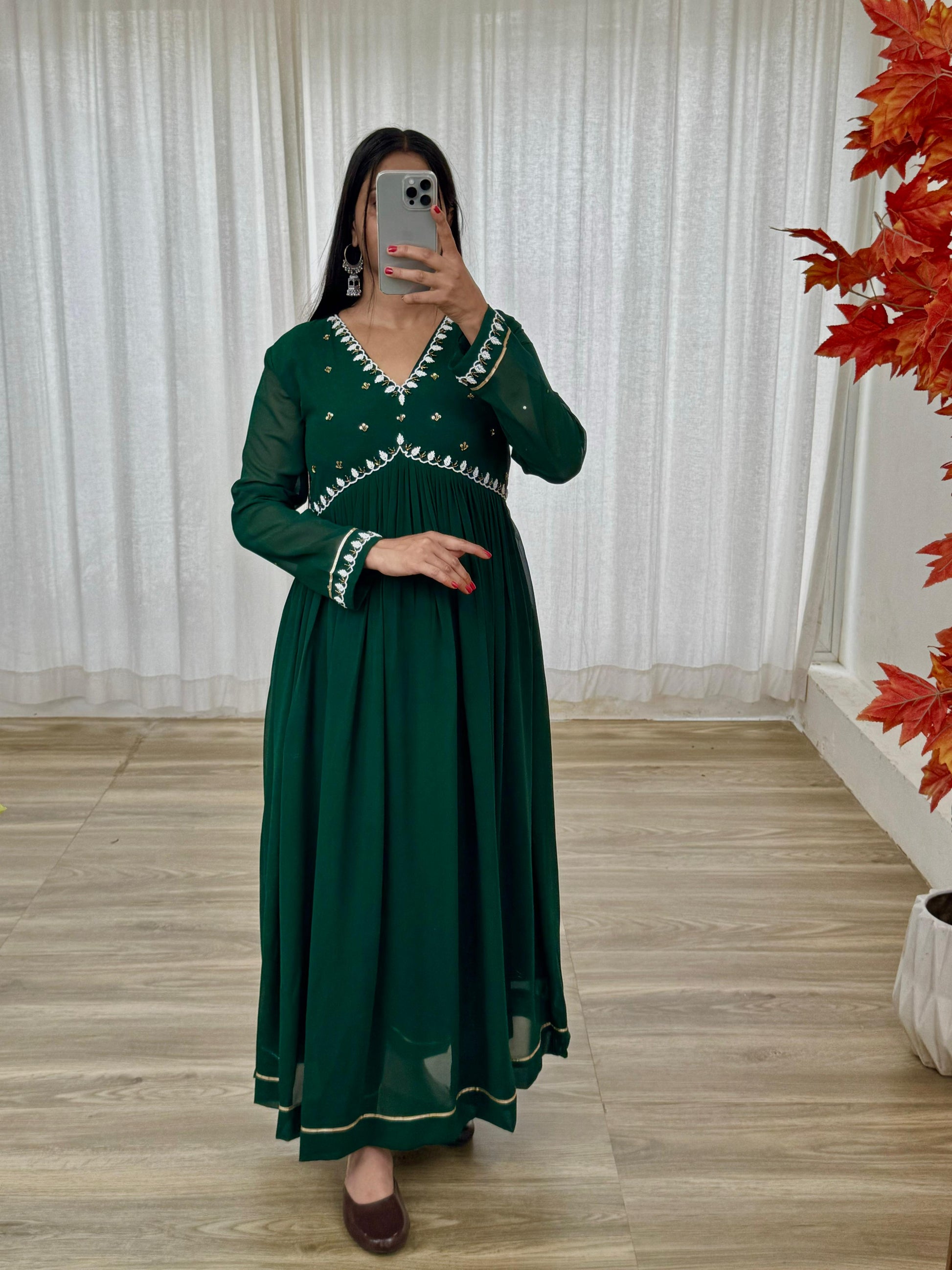 Exquisite Faux Georgette Festive Wear Handworked Suit - Ethnicwish