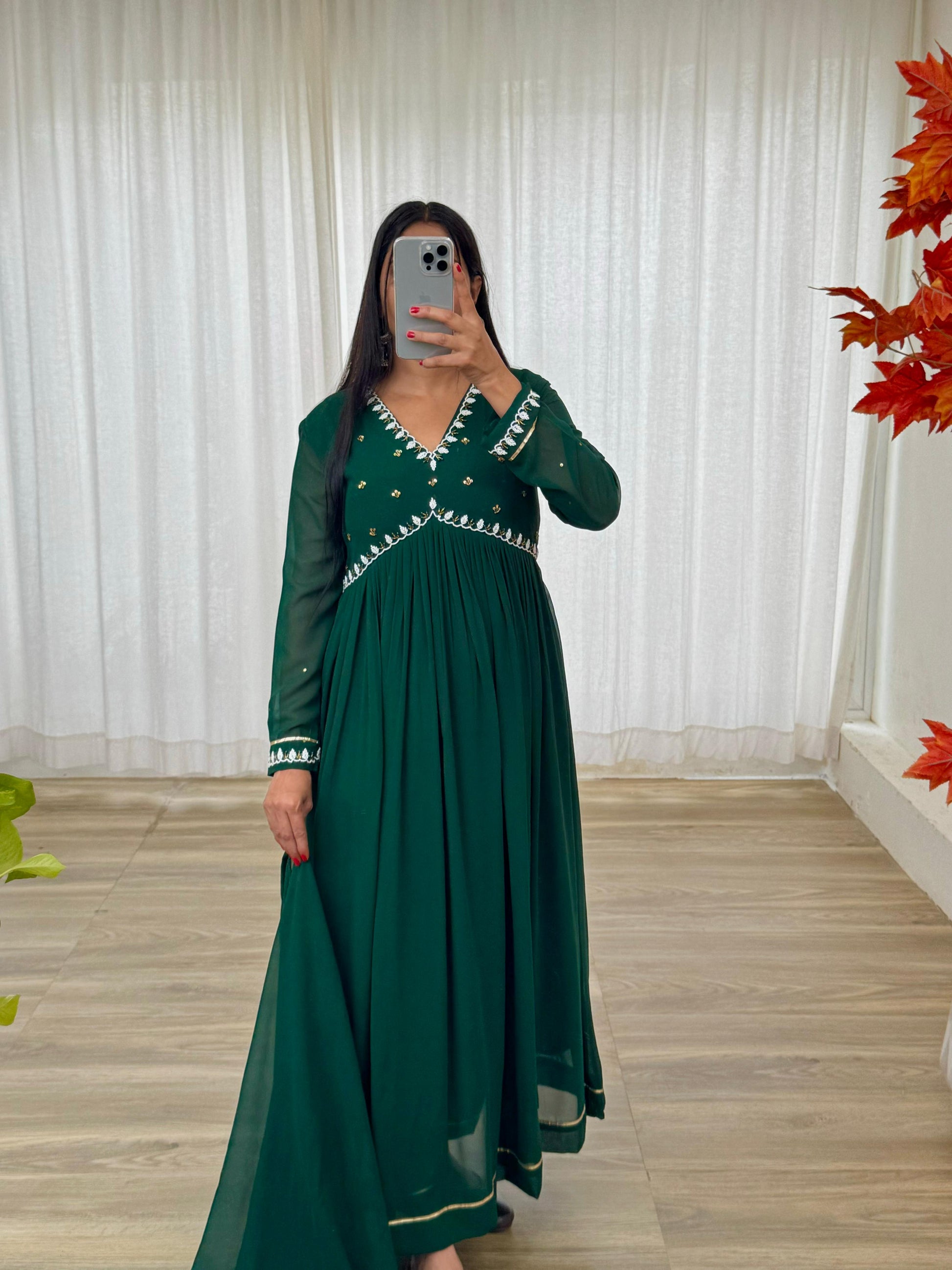 Exquisite Faux Georgette Festive Wear Handworked Suit - Ethnicwish