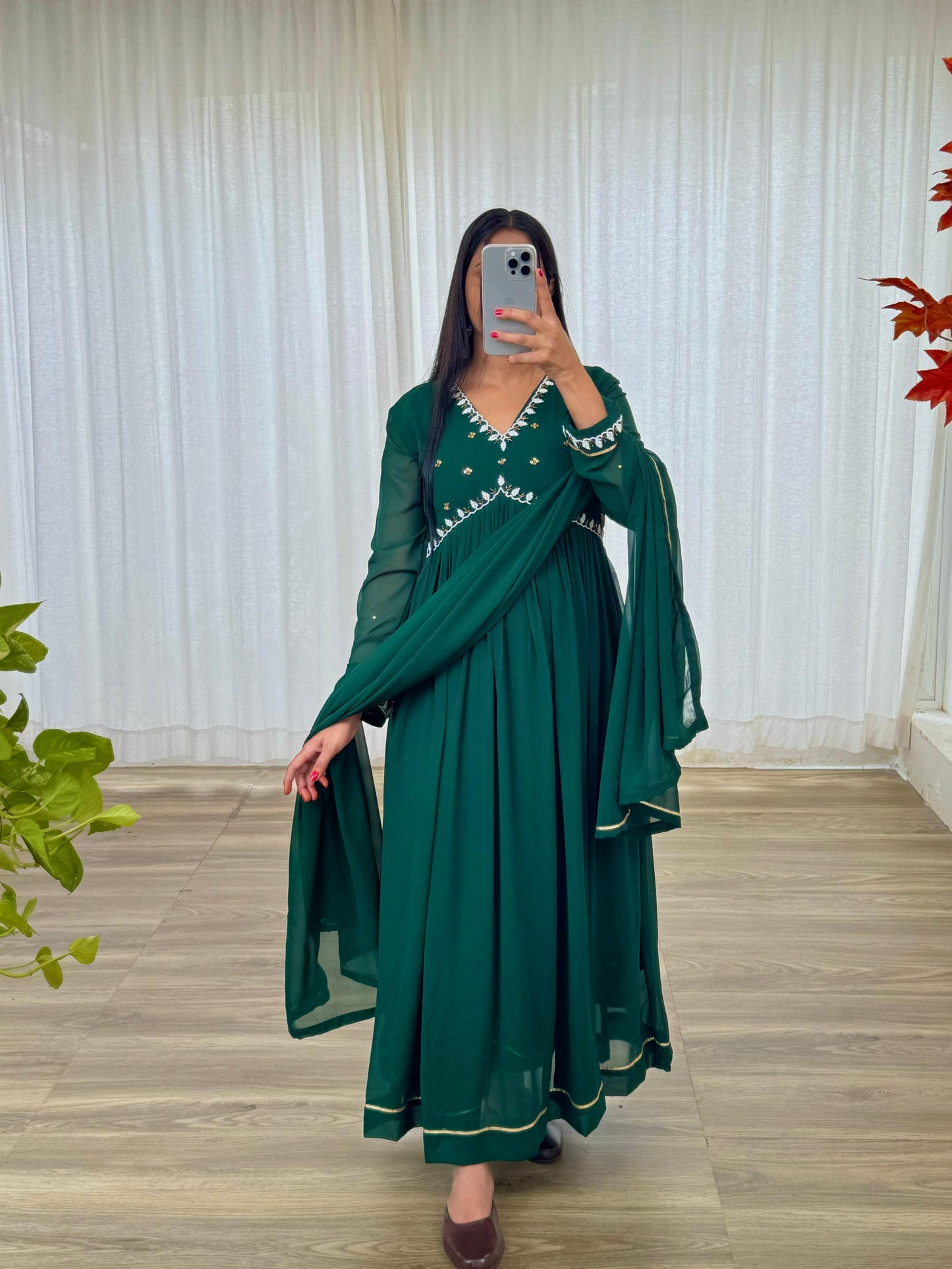 Exquisite Faux Georgette Festive Wear Handworked Suit - Ethnicwish