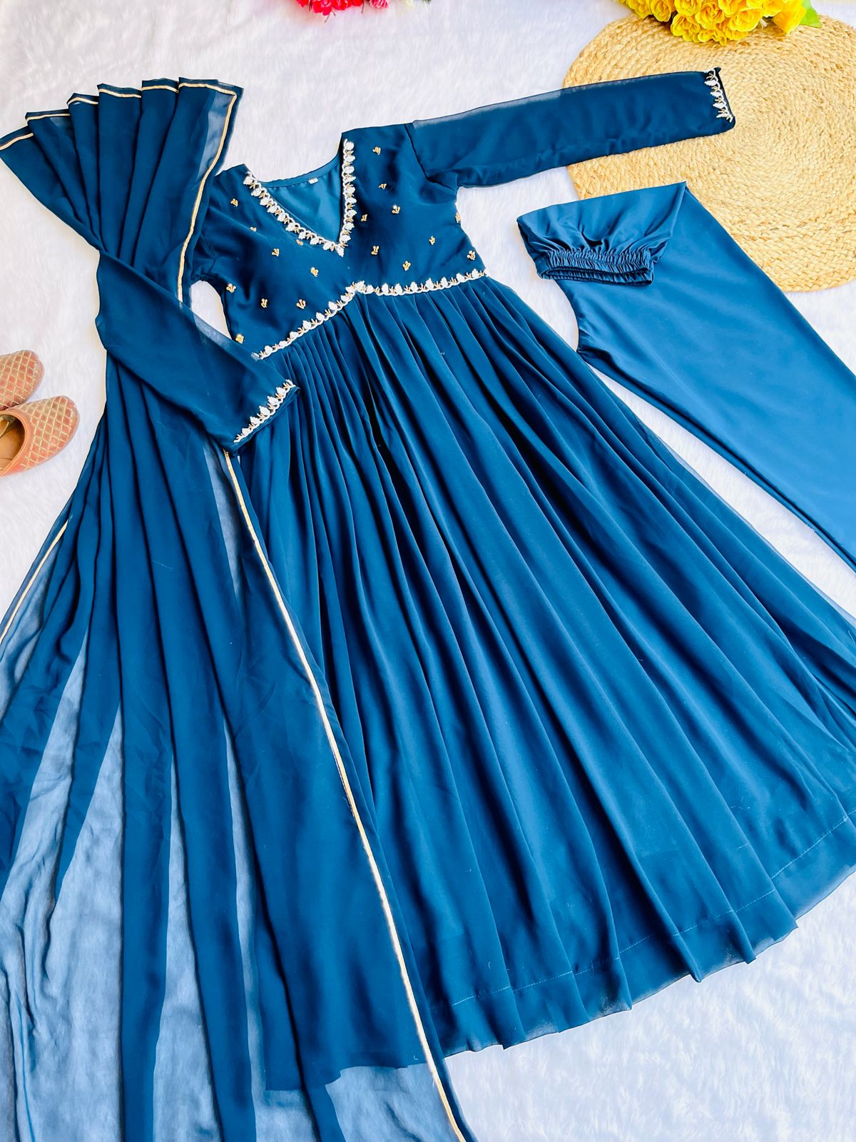 Exquisite Faux Georgette Festive Wear Handworked Suit - Ethnicwish