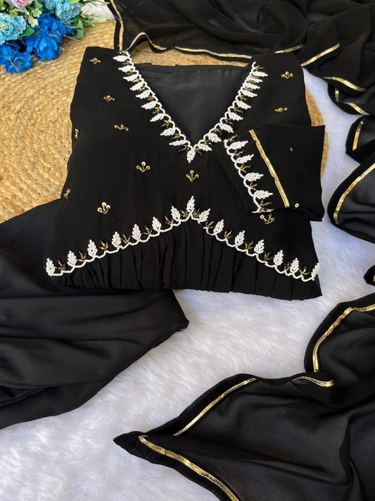 Exquisite Faux Georgette Festive Wear Handworked Suit - Ethnicwish