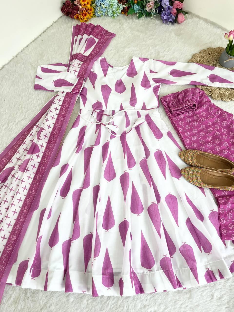 Fabulous Pure Cambric Cotton Digital Printed Anarkali Pant Suit - Ethnicwish