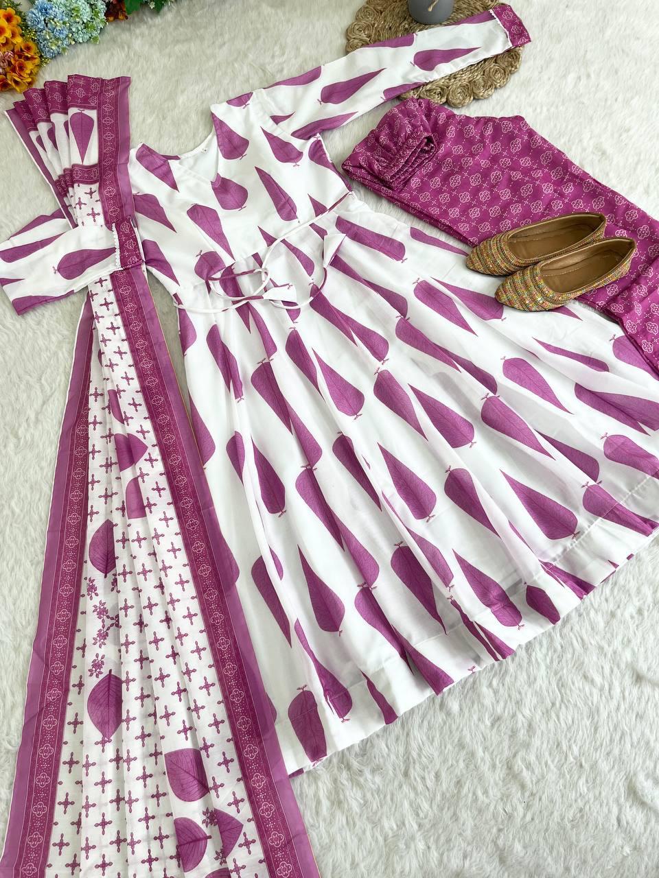 Fabulous Pure Cambric Cotton Digital Printed Anarkali Pant Suit - Ethnicwish