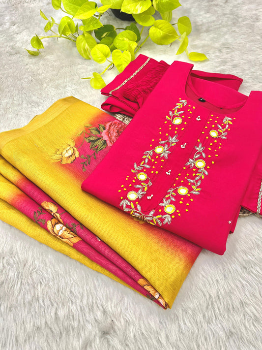 Luminous Festival Wear Roman Silk Handworked Designer Suit - Ethnicwish