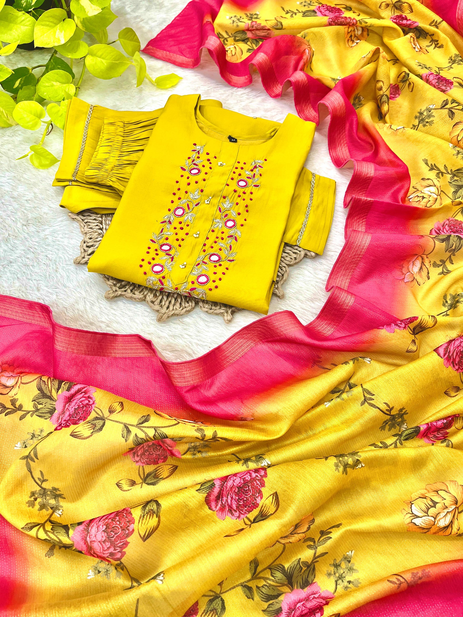 Luminous Festival Wear Roman Silk Handworked Designer Suit - Ethnicwish