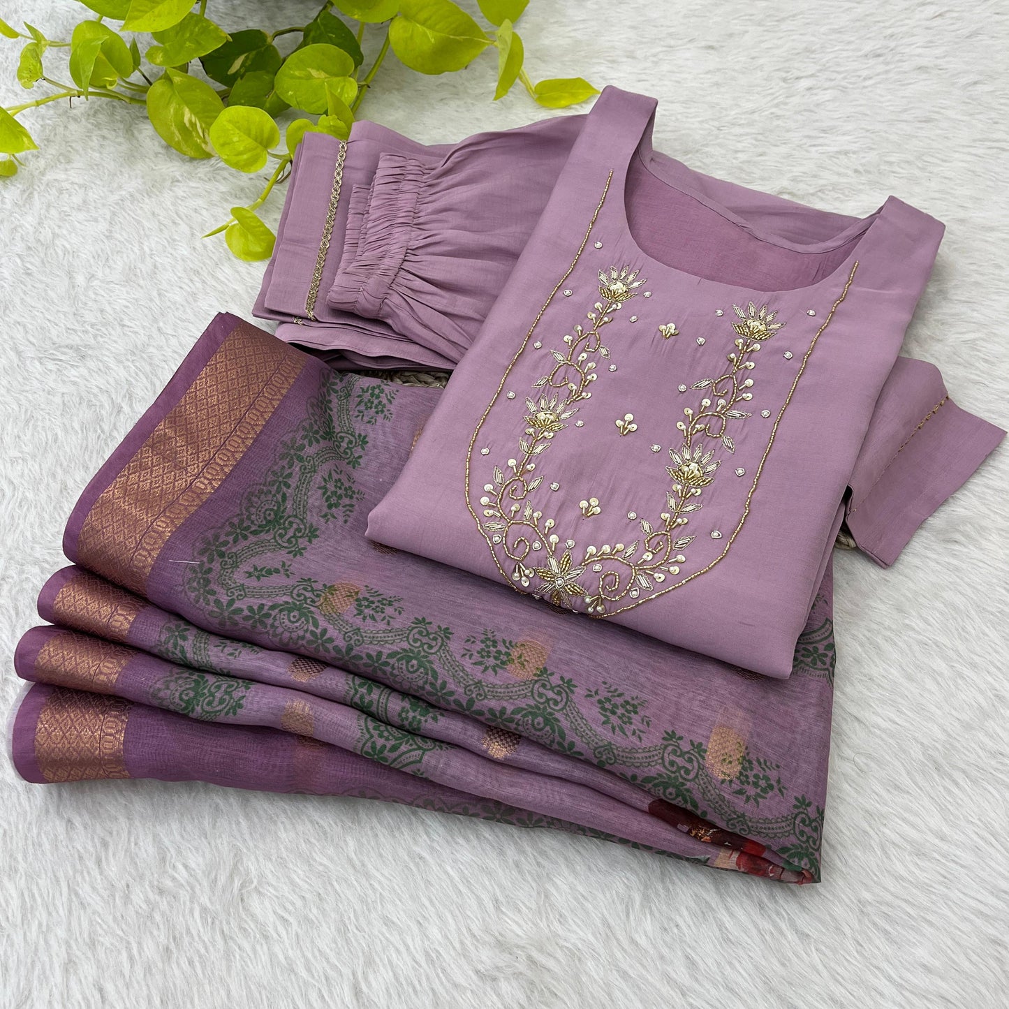 Spectacular Roman Silk Handcrafted Festive Wear Anarkali Pant Suit - Ethnicwish
