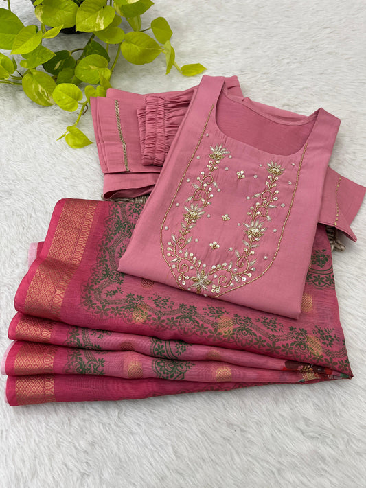 Spectacular Roman Silk Handcrafted Festive Wear Anarkali Pant Suit - Ethnicwish
