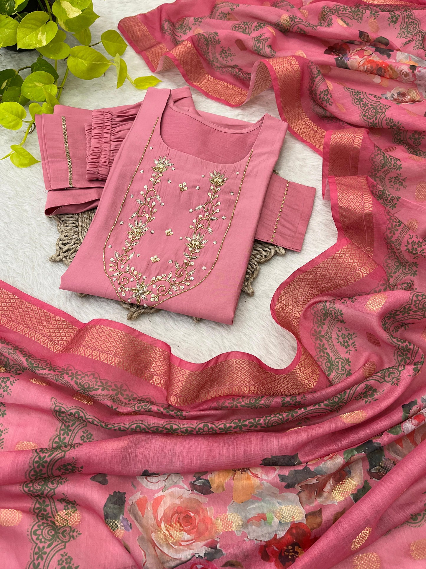 Spectacular Roman Silk Handcrafted Festive Wear Anarkali Pant Suit - Ethnicwish