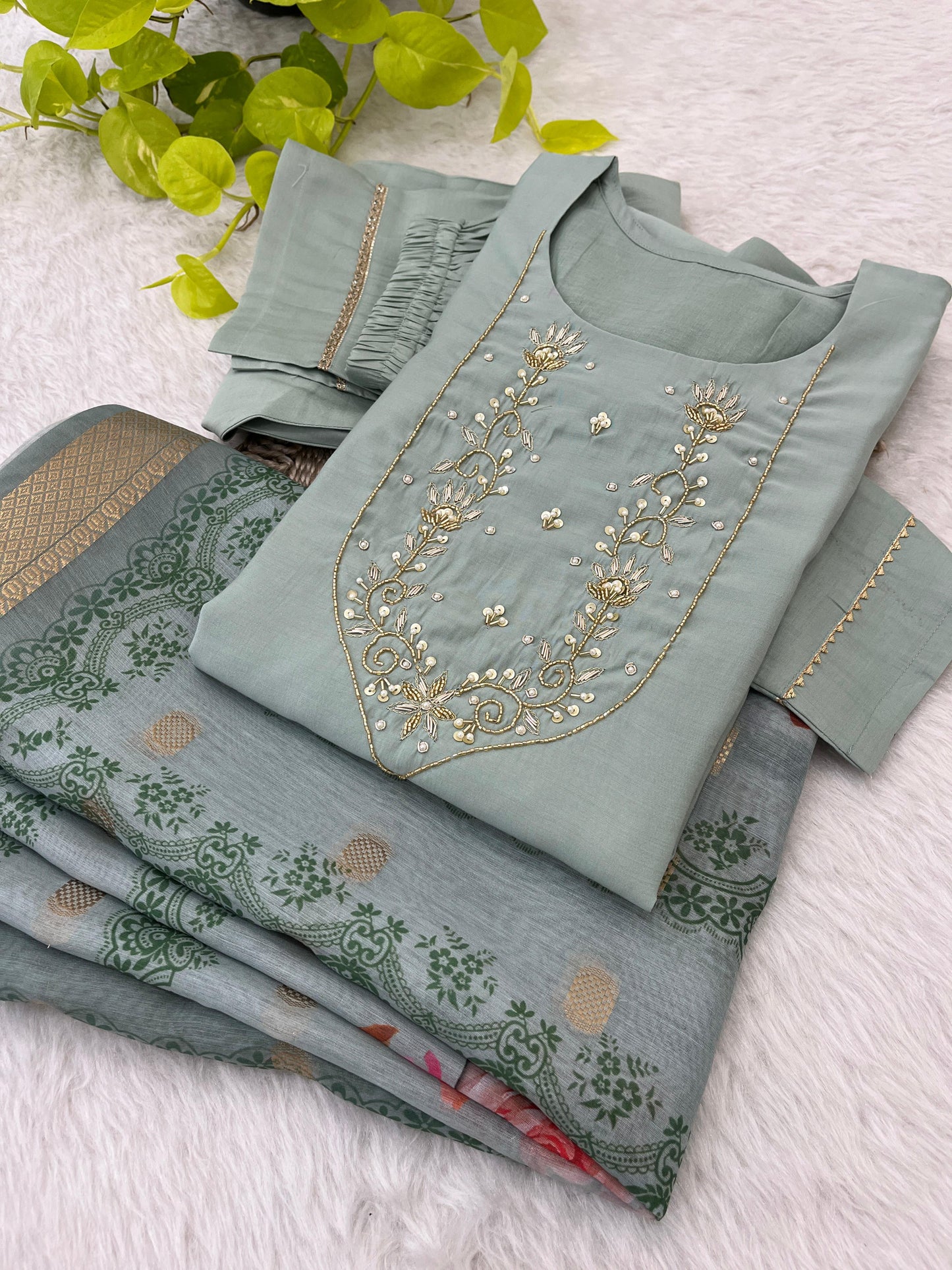 Spectacular Roman Silk Handcrafted Festive Wear Anarkali Pant Suit - Ethnicwish